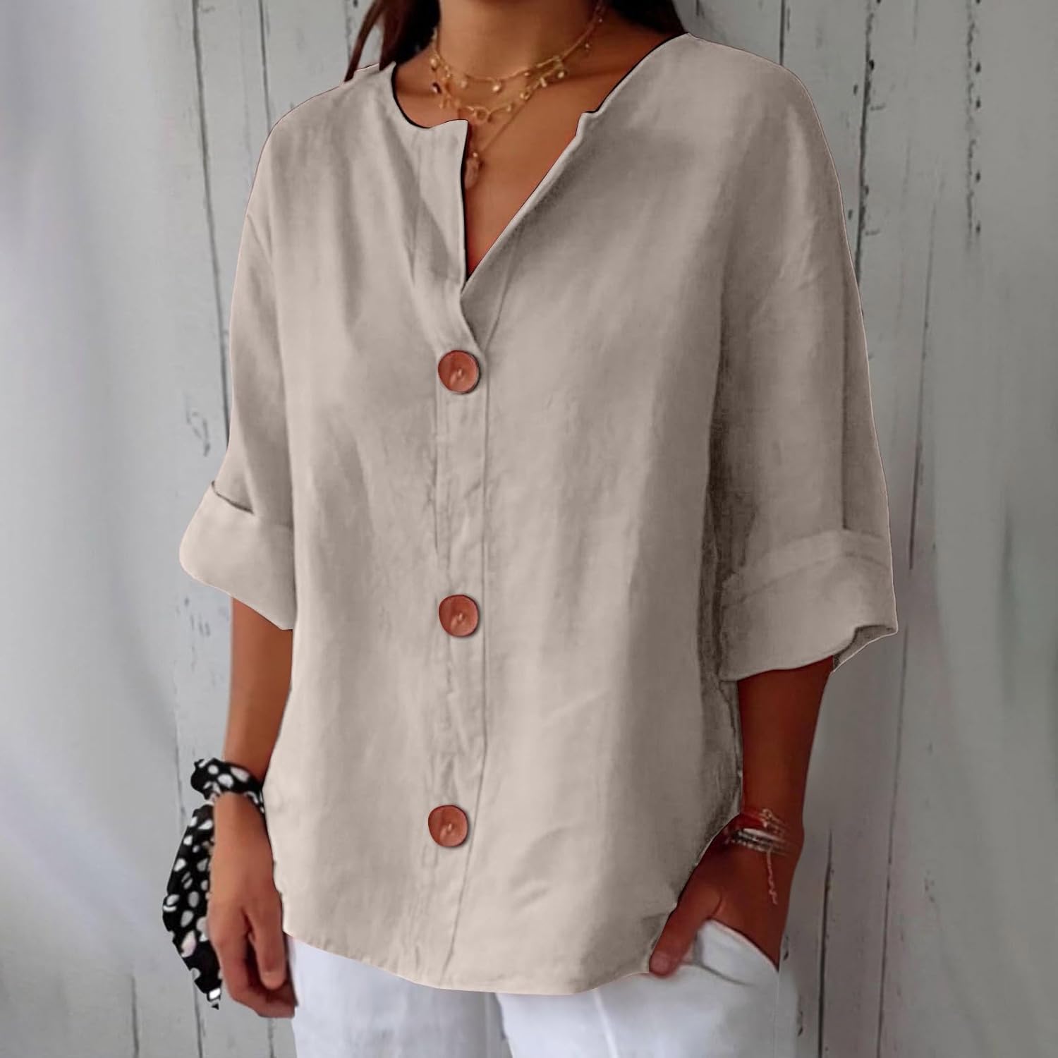 Noora™ | Casual linen blouse with timeless elegance