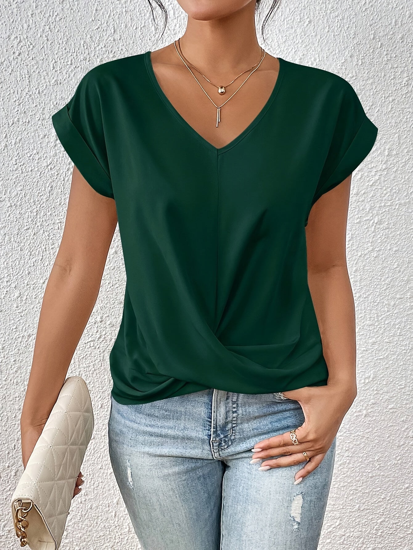 Emilie™ - V-neck Top with Knot Effect