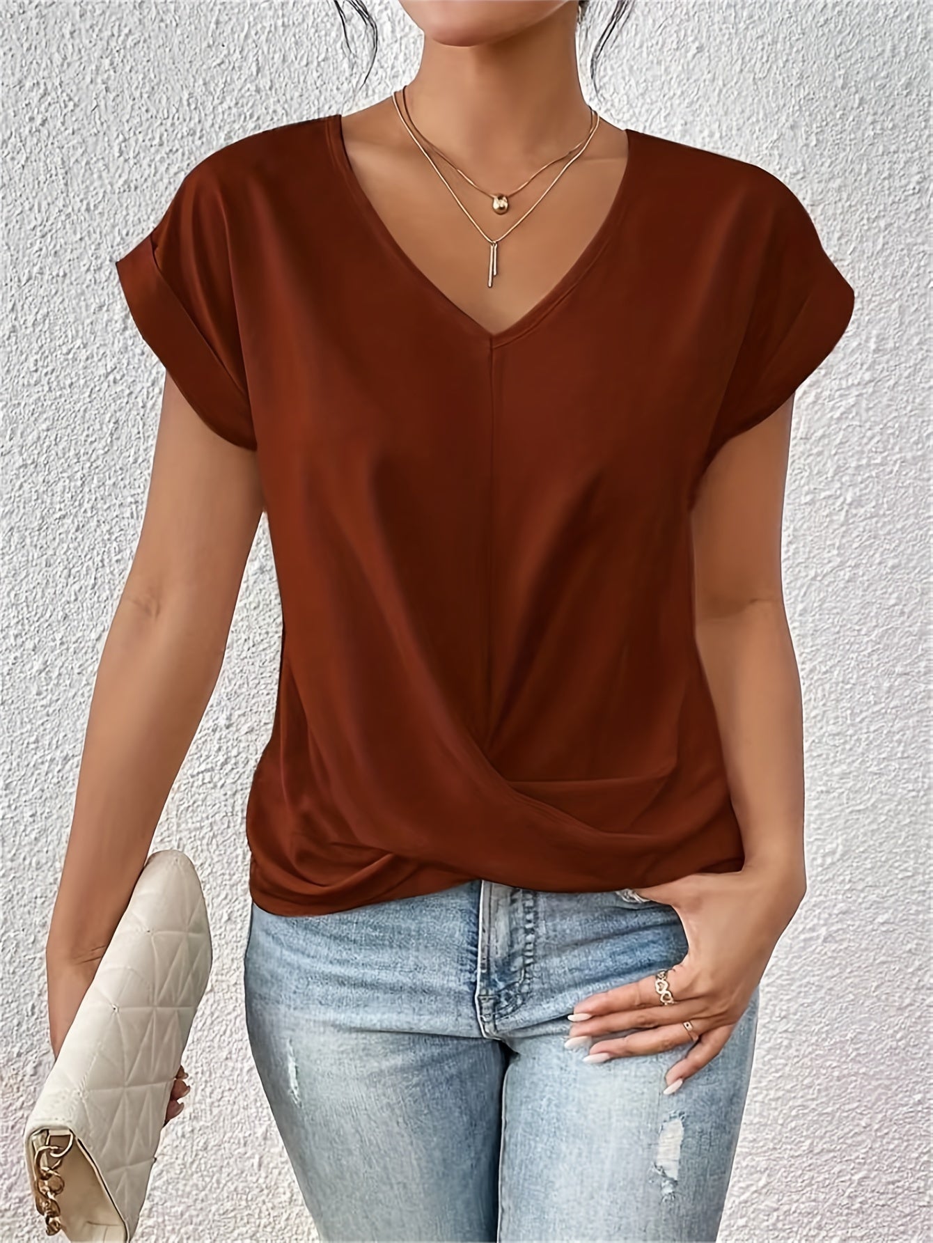 Emilie™ - V-neck Top with Knot Effect