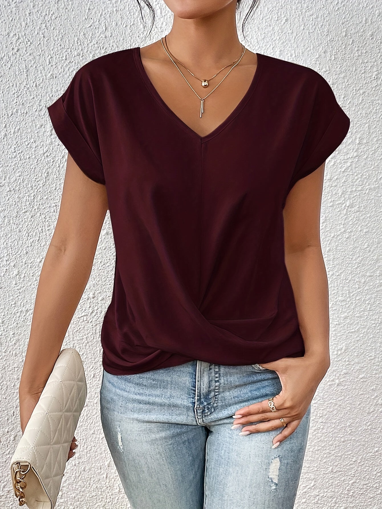 Emilie™ - V-neck Top with Knot Effect