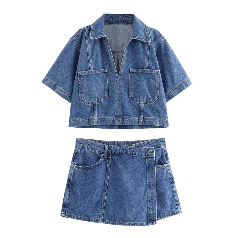 Sofia® | V-neck Denim Set 